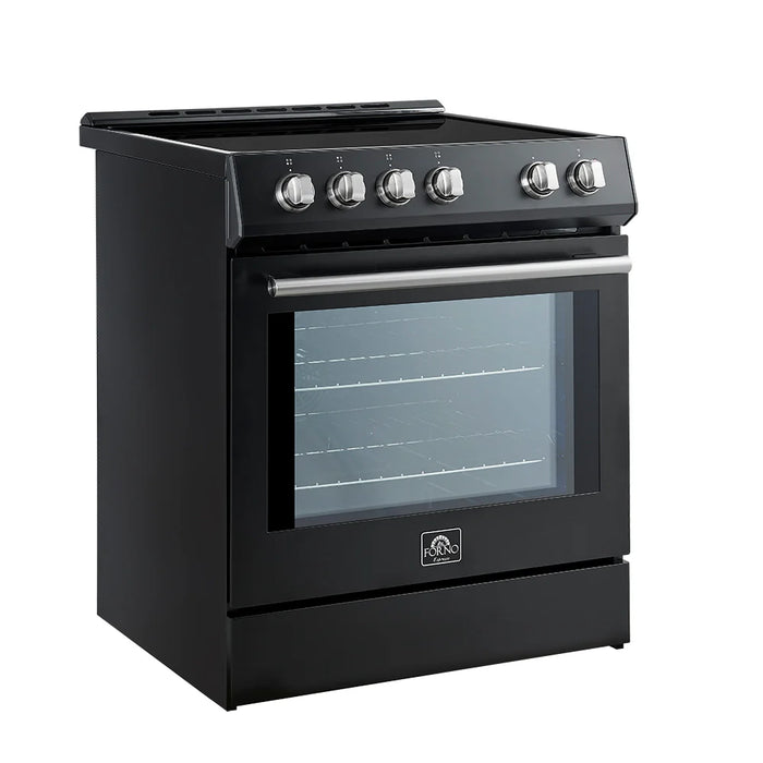 Forno Espresso Package - 30" Induction Range, Range Hood, 36" Refrigerator with Ice Maker and Dishwasher in Black with Silver Handles, AP-4-0982BLK-1