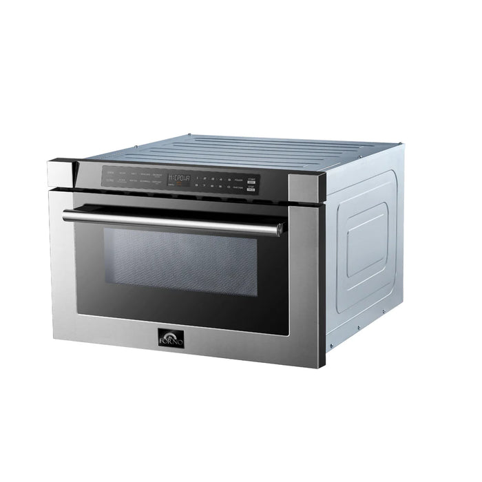 Forno Package - 36 Inch Dual Fuel Range, Wall Mount Range Hood, Refrigerator, Microwave Drawer, Dishwasher, AP-FFSGS6156-36-W-8