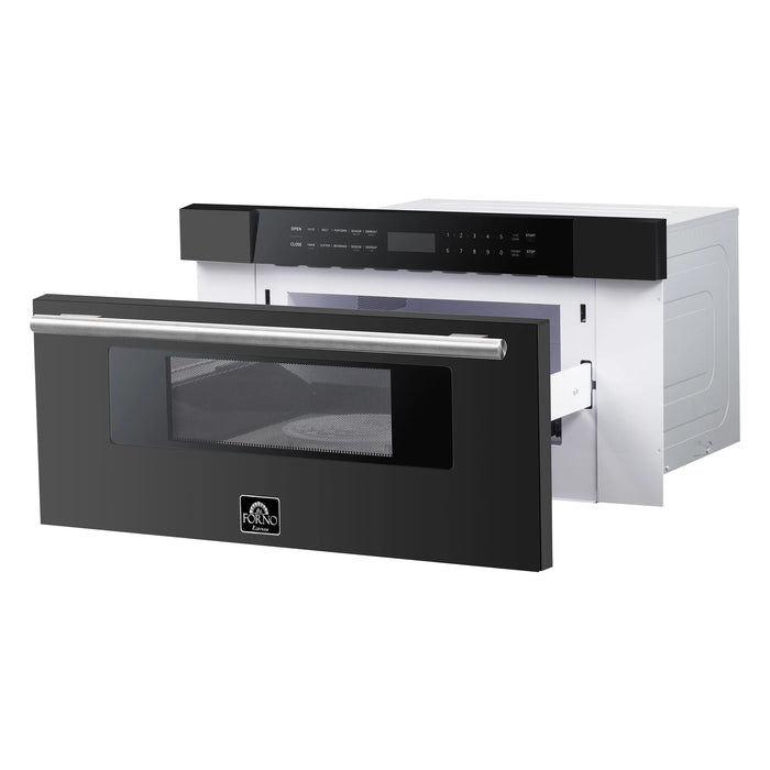 FORNO Espresso Capoliveri 30" 1.2 cu. ft. Built-In Microwave Drawer in Black with Silver Handles, FMWDR3000-30BLK