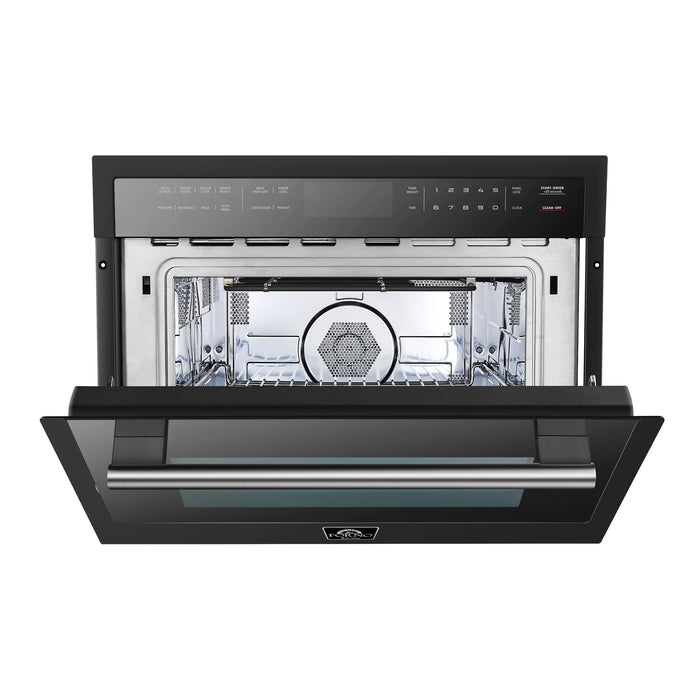 Forno Espresso Package - 30" Gas Range, 36" Refrigerator with Ice Maker, Dishwasher and 24" Microwave Oven in Black with Silver Accents, AP-FFSGS1116-30BLK-S-6