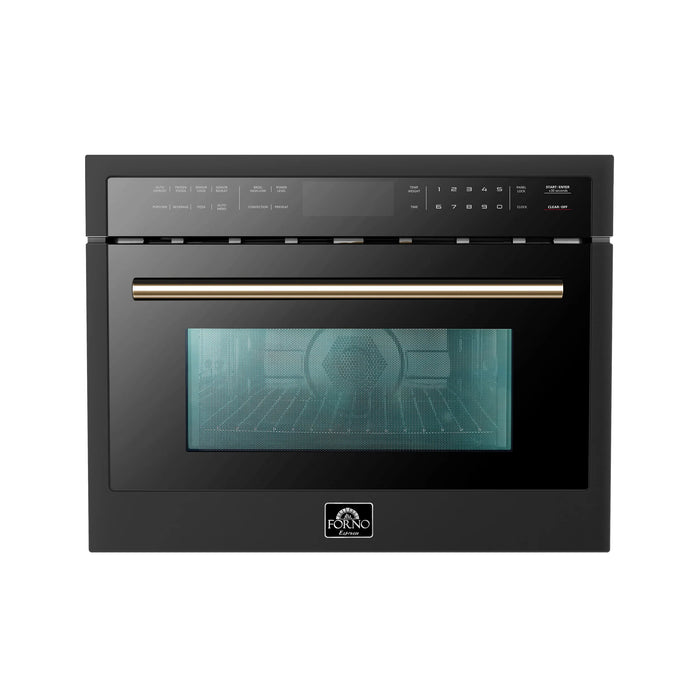 Forno Espresso Package - 30" Gas Range, 36" Refrigerator with Ice Maker, Dishwasher and 24" Microwave Oven in Black with Antique Brass Accents, AP-FFSGS1116-30BLK-A-6