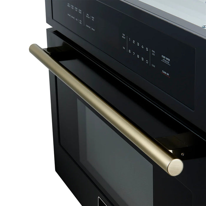 FORNO Espresso Oliena 30" 1.6 cu. ft. Built-In Microwave Oven in Black with Antique Brass Handles, FMWDR3093-30BLK