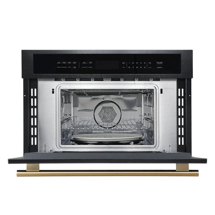 FORNO Espresso Oliena 30" 1.6 cu. ft. Built-In Microwave Oven in Black with Antique Brass Handles, FMWDR3093-30BLK
