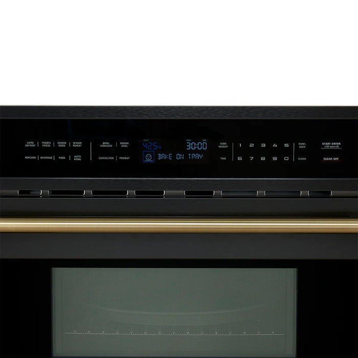 FORNO Espresso Oliena 30" 1.6 cu. ft. Built-In Microwave Oven in Black with Antique Brass Handles, FMWDR3093-30BLK