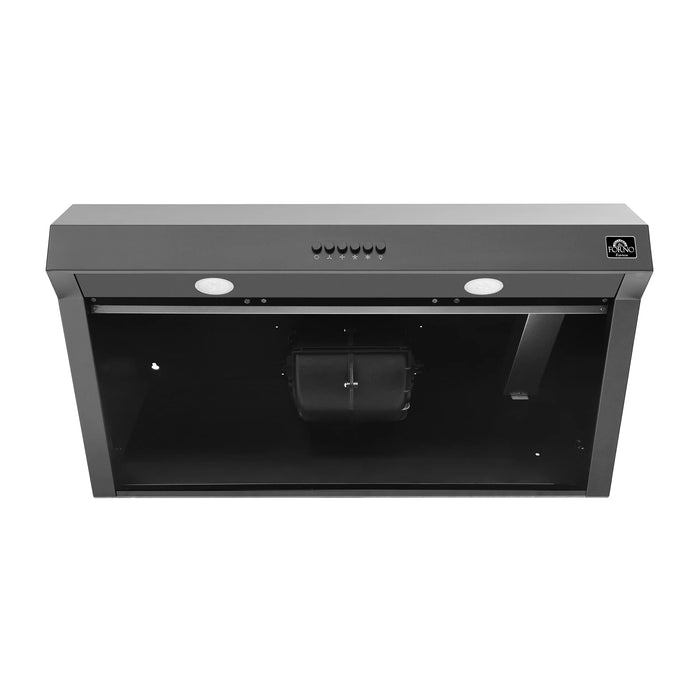 Forno Espresso Package - 30" Electric Range, Range Hood and Refrigerator in Black with Silver Handles, AP-FFSEL6012-30BLK-S-A7
