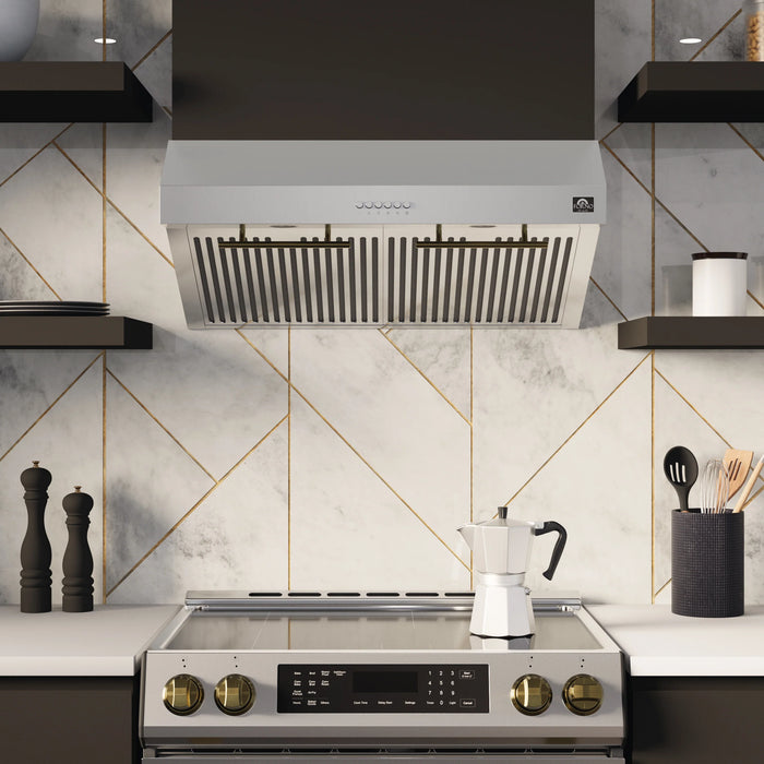 Forno Espresso Package - 30" Electric Range and Range Hood in Stainless Steel with Silver Handles, FBDL-002-01US