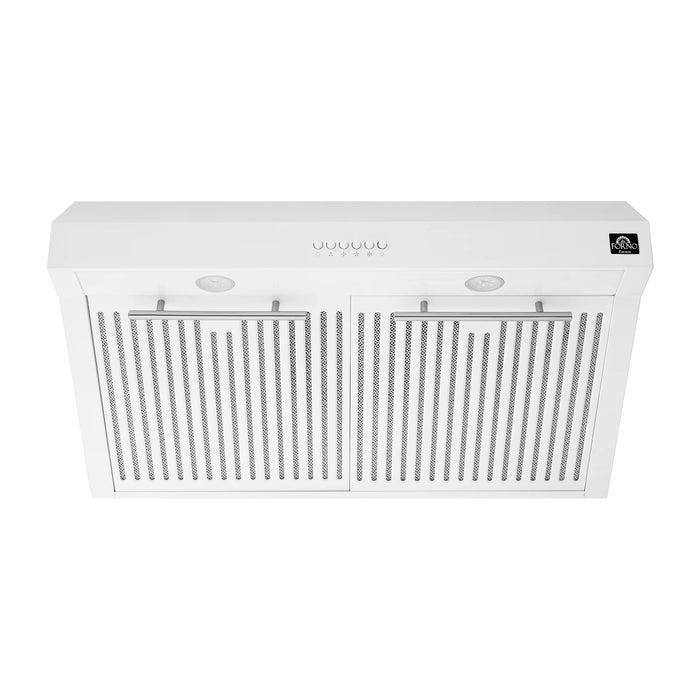 Forno Espresso Package - 30" Electric Range, Range Hood, Refrigerator and Dishwasher in White with Silver Handles, AP-FFSEL6012-30WHT-S-A8-D