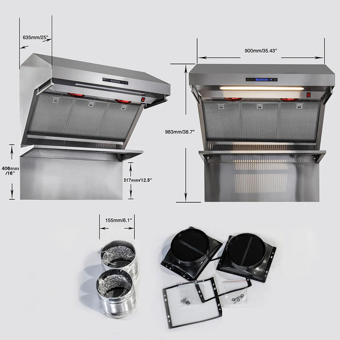 Forno Package - 36 Inch Gas Range, Wall Mount Range Hood, Refrigerator, Microwave Drawer, Dishwasher, AP-FFSGS6244-36-8