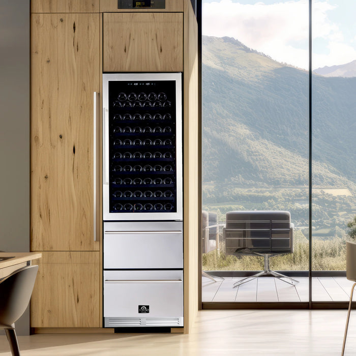 Forno Appliance Package - 36 Inch Pro Gas Range, Range Hood, Refrigerator, Microwave Drawer, Dishwasher, Wine Cooler, AP-FFSGS6260-36-W-9