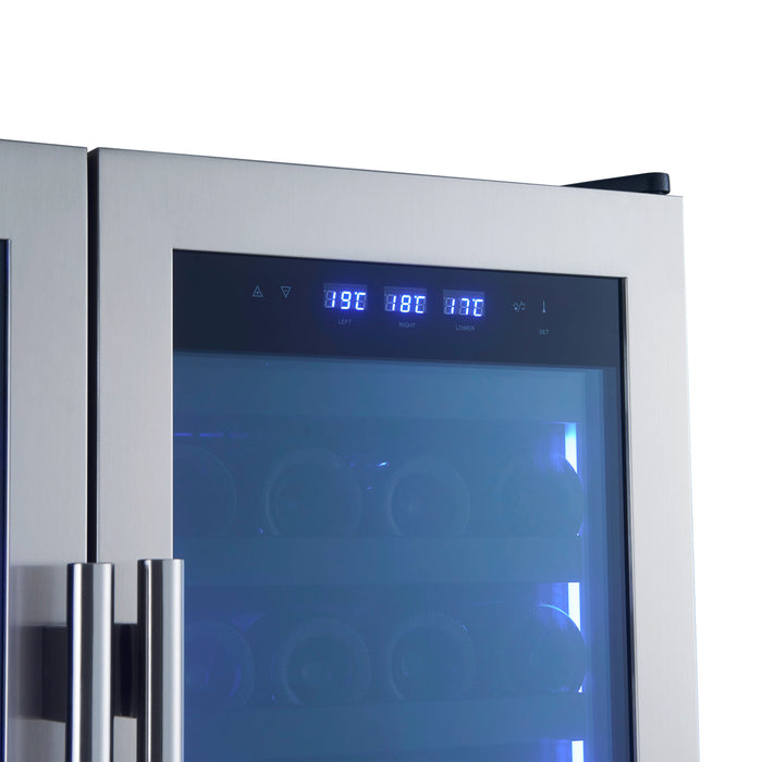 FORNO Campania 32" 120 Bottle Triple Zone French Door Wine Cooler with 2 Beverage Drawers, FWCDR6635-32S
