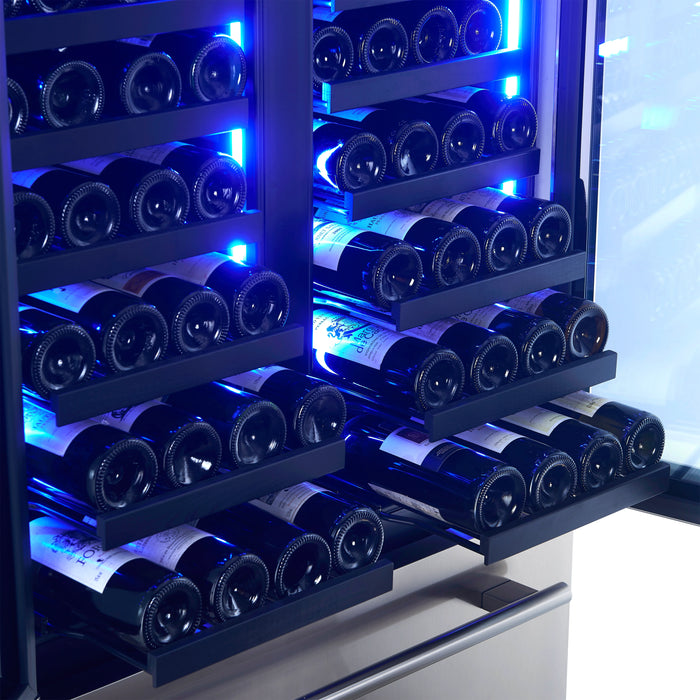 FORNO Campania 32" 120 Bottle Triple Zone French Door Wine Cooler with 2 Beverage Drawers, FWCDR6635-32S