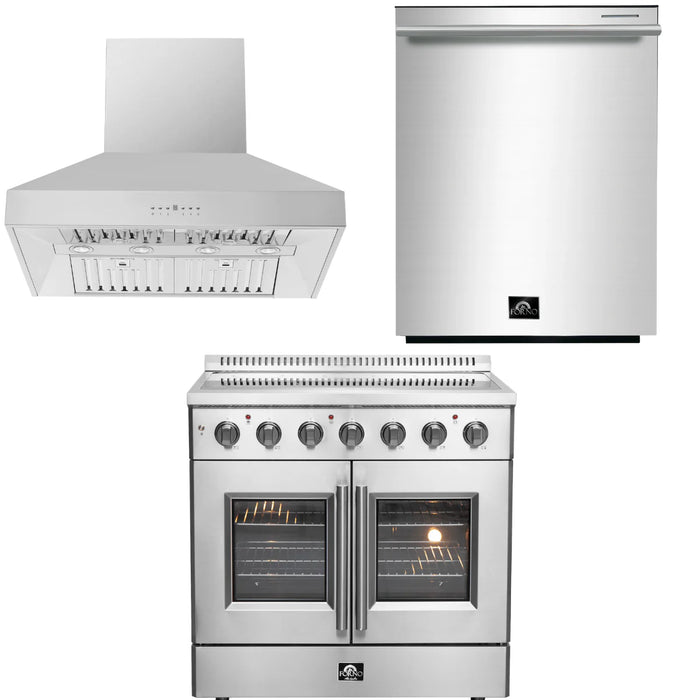 Forno Package - 36" Electric French Door Range, Wall Mount Range Hood and Dishwasher, AP-FFSEL6917-36-3PK-2