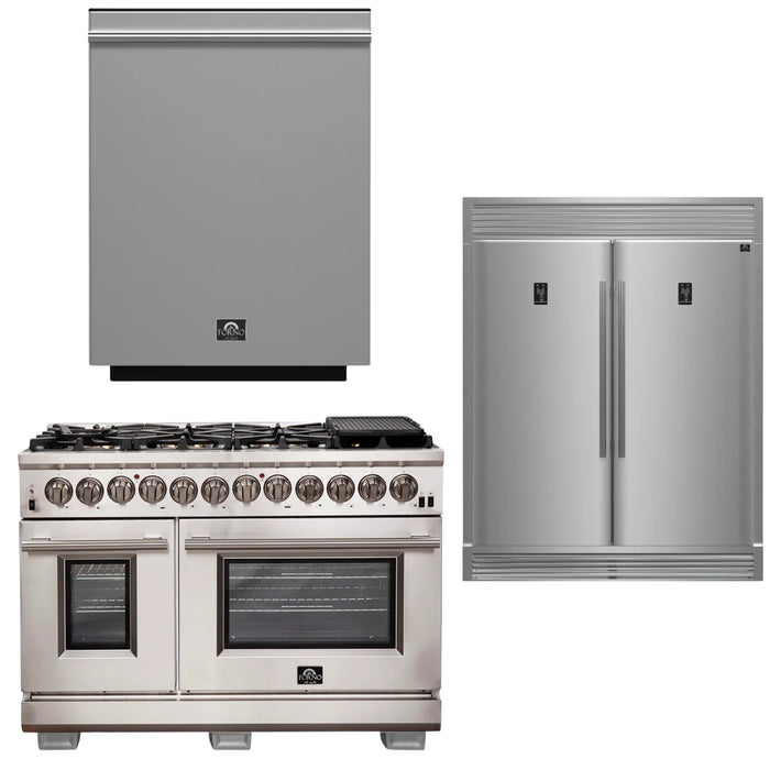 Forno Appliance Package - 48 Inch Gas Burner/Electric Oven Pro Range, Dishwasher, Refrigerator, AP-FFSGS6187-48-5