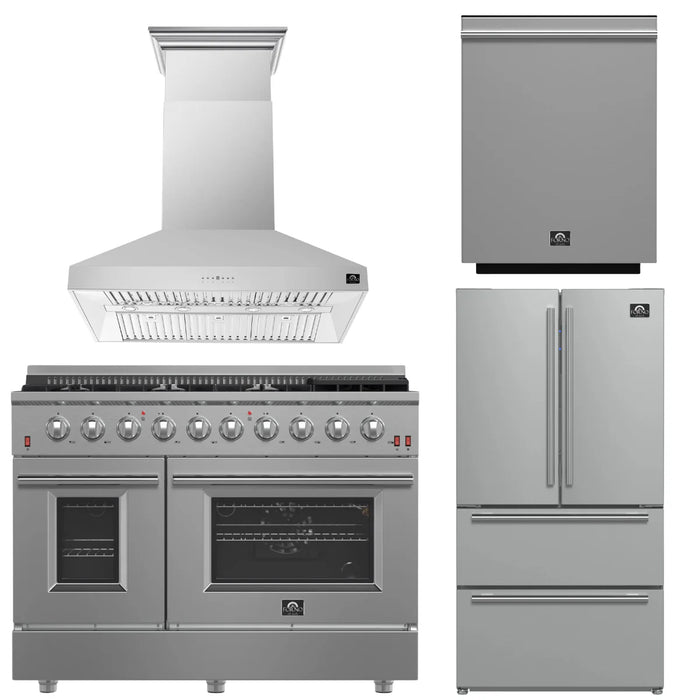 Forno Appliance Package - 48" Gas Range, Range Hood, 36" Refrigerator, Dishwasher, AP-FFSGS6244-48-17