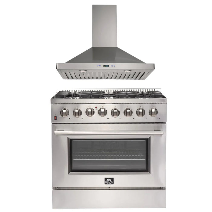 Forno Appliance Package- 36 Inch Dual Fuel Range, Wall Mount Range Hood, AP-FFSGS6156-36-W
