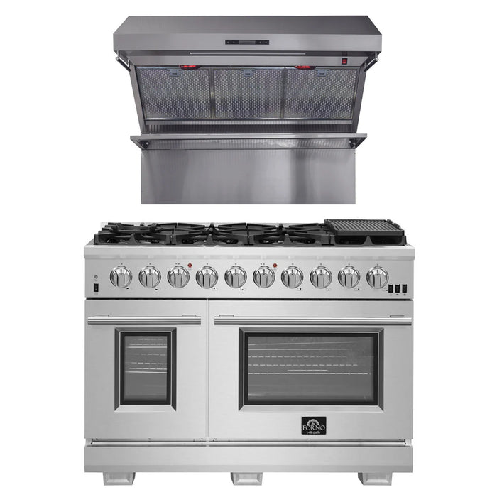 Forno Appliance Package- 48 Inch Gas Burner/Electric Oven Pro Range, Wall Mount Range Hood, AP-FFSGS6187-48