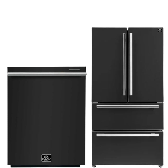 Forno Espresso Package - 36" Refrigerator and Dishwasher in Black with Silver Handles, AP-FFRBI1820-36BLK-S-2P-36RD