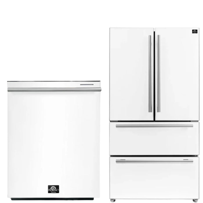 Forno Espresso Package - 36" Refrigerator and Dishwasher in White with Silver Handles, AP-FFRBI1820-36WHT-S-2P-36RD