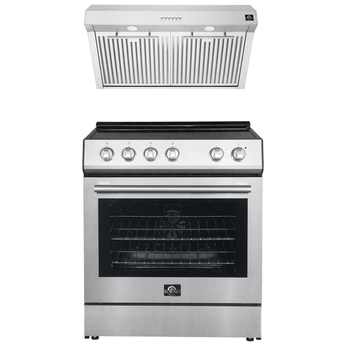 Forno Espresso Package - 30" Electric Range and Range Hood in Stainless Steel with Silver Handles, FBDL-002-01US