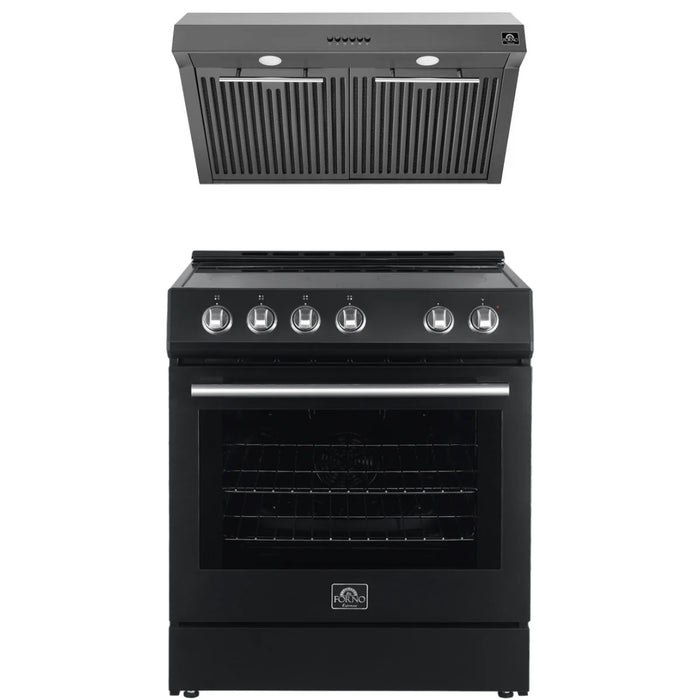 Forno Espresso Package - 30" Electric Range and Range Hood in Black with Silver Handles, FBDL-002-02US