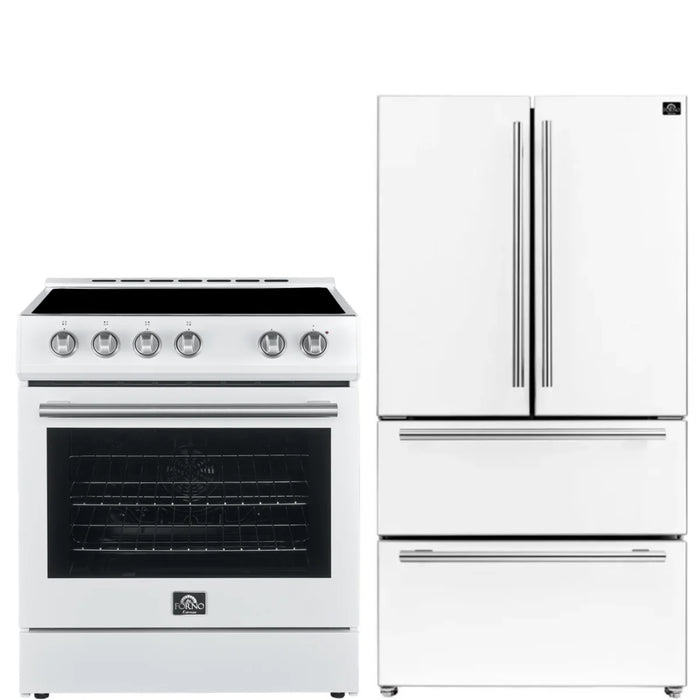Forno Espresso Package - 30" Electric Range and Refrigerator in White with Silver Handles, AP-FFSEL6012-30WHT-S-2P-36R