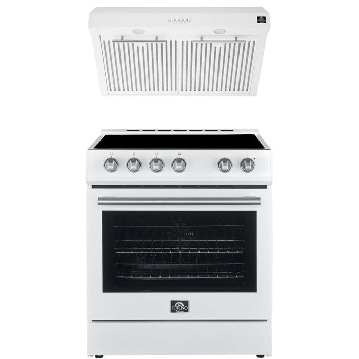 Forno Espresso Package - 30" Electric Range and Range Hood in White with Silver Handles, FBDL-002-03US