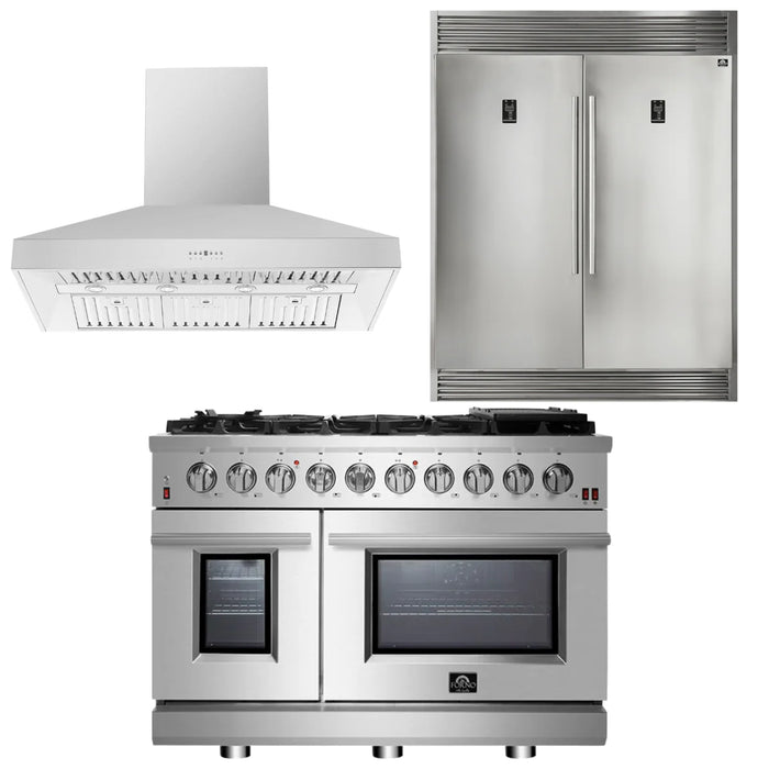 Forno Appliance Package - 48" Gas Range, Range Hood, 60" Refrigerator, AP-FFSGS6239-48-6