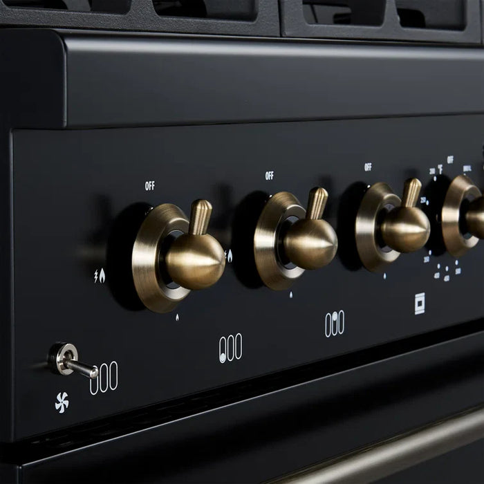 FORNO Espresso Antico 36" 4.5 cu. ft. Gas Range with 6 Sealed Burners in Black with Antique Brass Accents, FFSGS6219-36BLK