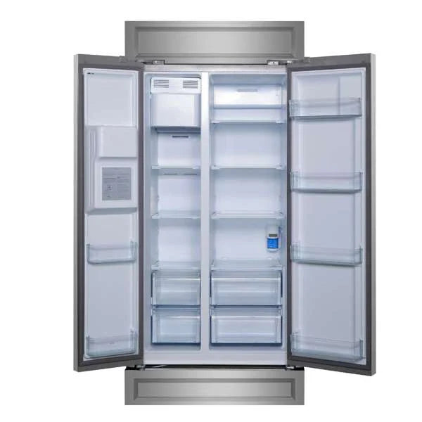 FORNO Salerno 40" 20 cu. ft. Side-by-Side Built-In Refrigerator with Water and Ice Dispenser and Modern Trim Kit, FFRBI1844-40MG