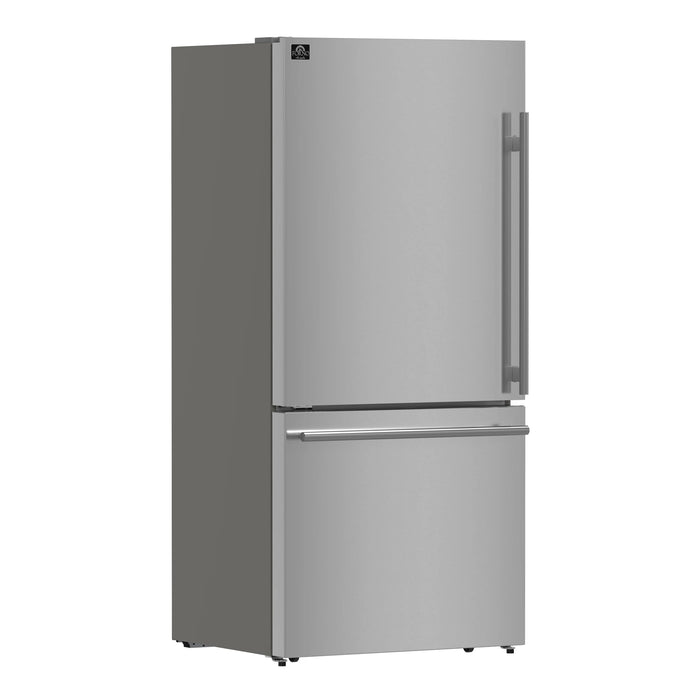 FORNO Espresso Milano 31" 17.2 cu. ft. Refrigerator and Bottom Freezer with Ice Maker in Stainless Steel and Silver Handles, FFFFD1786-31S