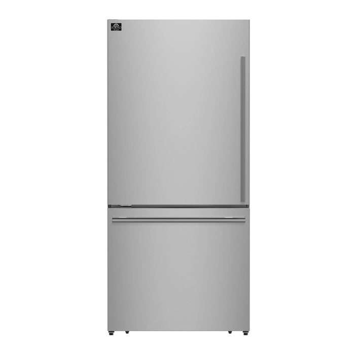 FORNO Espresso Milano 31" 17.2 cu. ft. Refrigerator and Bottom Freezer with Ice Maker in Stainless Steel and Silver Handles, FFFFD1786-31S