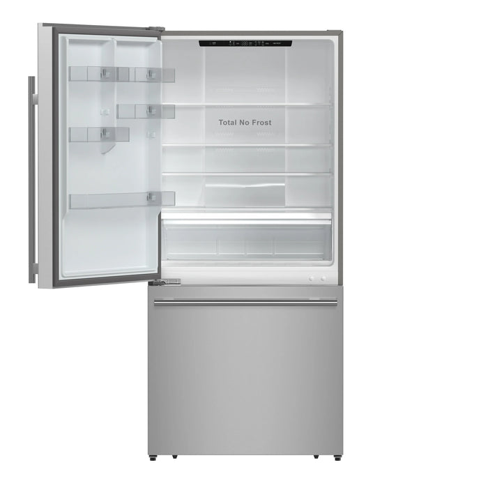 FORNO Espresso Milano 31" 17.2 cu. ft. Refrigerator and Bottom Freezer with Ice Maker in Stainless Steel and Silver Handles, FFFFD1786-31S