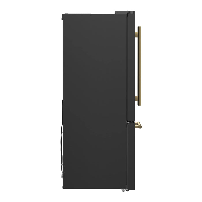 FORNO Espresso Gallipoli 30" 17.5 Cu. Ft. Refrigerator with Ice Maker in Black with Antique Brass Handles, FFFFD1974-31BLK