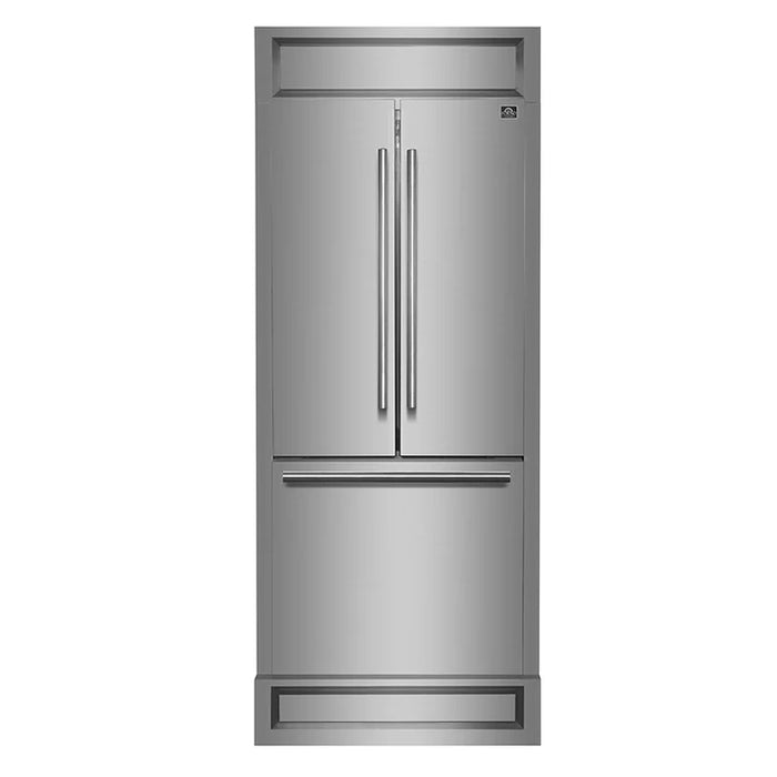 FORNO Gallipoli 35" 17.5 cu. ft. French Door Built-In Refrigerator in Stainless Steel with Ice Maker and Modern Trim Kit, FFFFD1974-35MG