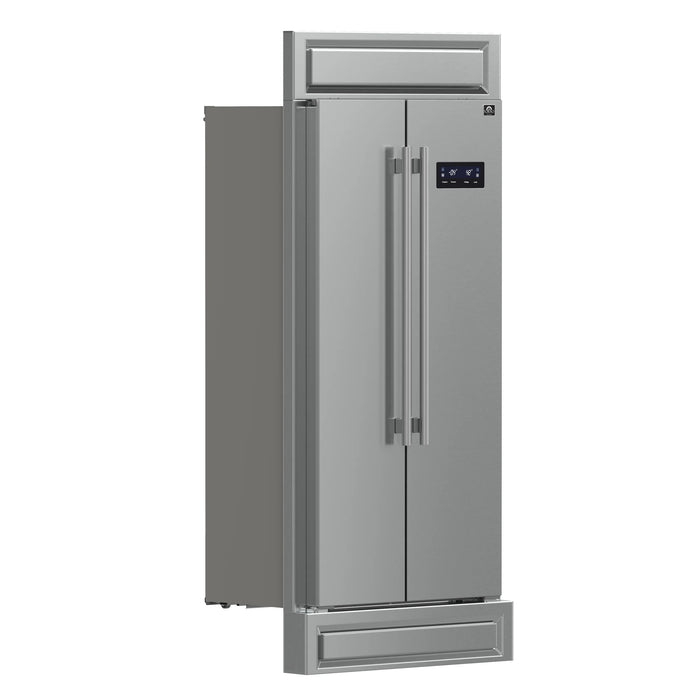 FORNO Salerno 37" 15.6 cu. ft. Side-by-Side Built-In Refrigerator in Stainless Steel and Modern Trim Kit, FFRBI1805-37MG