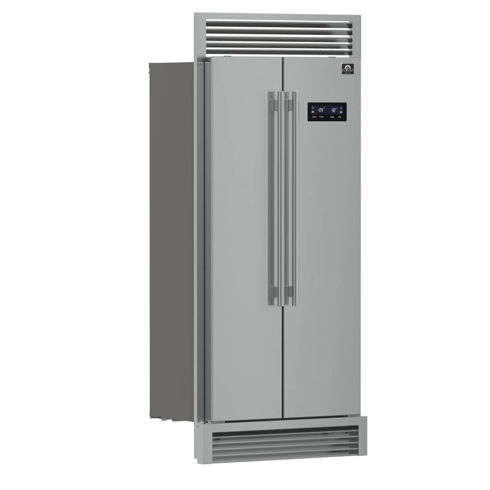 FORNO Salerno 37" 15.6 cu. ft. Side-by-Side Built-In Refrigerator in Stainless Steel and Grill Trim Kit, FFRBI1805-37SG