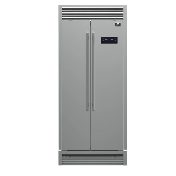 FORNO Salerno 37" 15.6 cu. ft. Side-by-Side Built-In Refrigerator in Stainless Steel and Grill Trim Kit, FFRBI1805-37SG