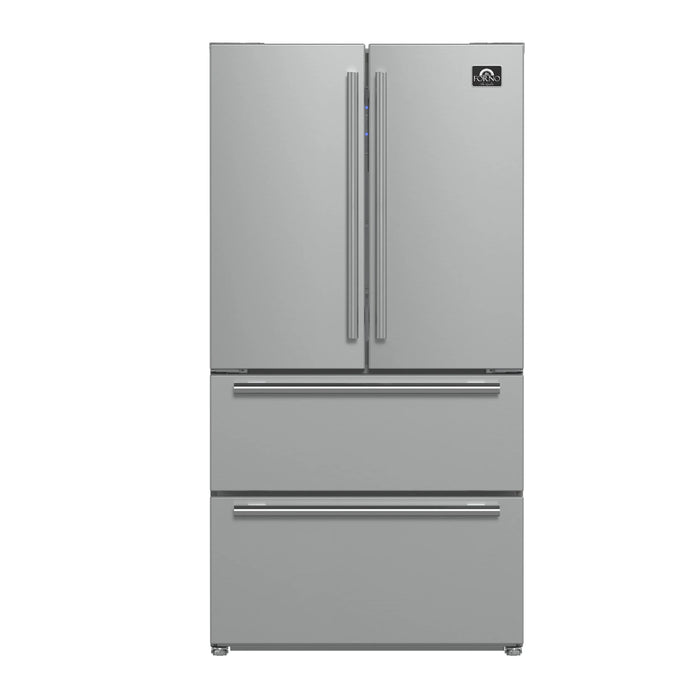 Forno Espresso Package - 30" Gas Range, 36" Refrigerator with Ice Maker, Dishwasher and 24" Microwave Drawer in Stainless Steel, AP-FFSGS1116-30-5