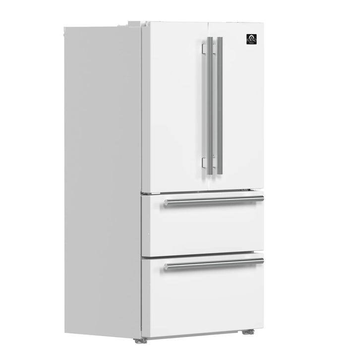 Forno Espresso Package - 30" Electric Range and Refrigerator in White with Silver Handles, AP-FFSEL6012-30WHT-S-2P-36R