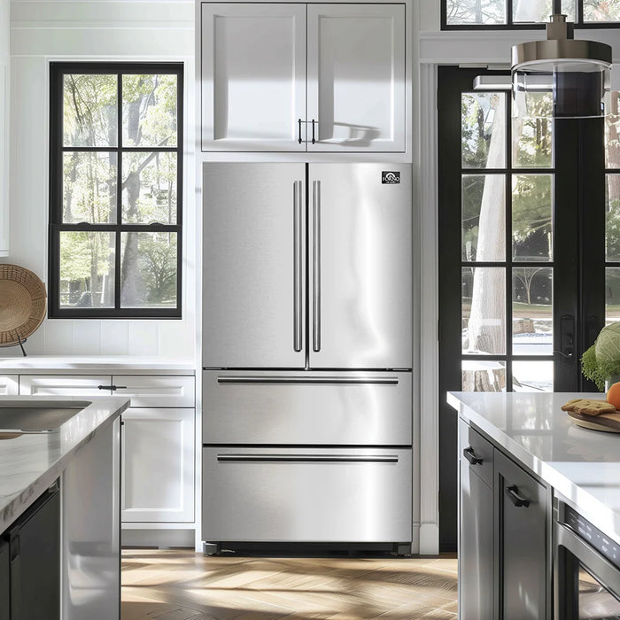 FORNO Moena 40" 19.2 cu. ft. French Door Built-In Refrigerator in Stainless Steel with Ice Maker and Modern Trim Kit, FFRBI1820-40MG