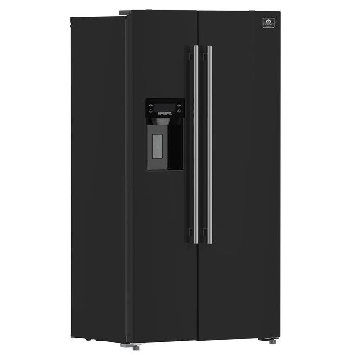 FORNO Espresso Salerno 36" 20 cu. ft. Side-By-Side Refrigerator with Water and Ice Dispenser in Black with Silver Handles, FFRBI1844-36BLK