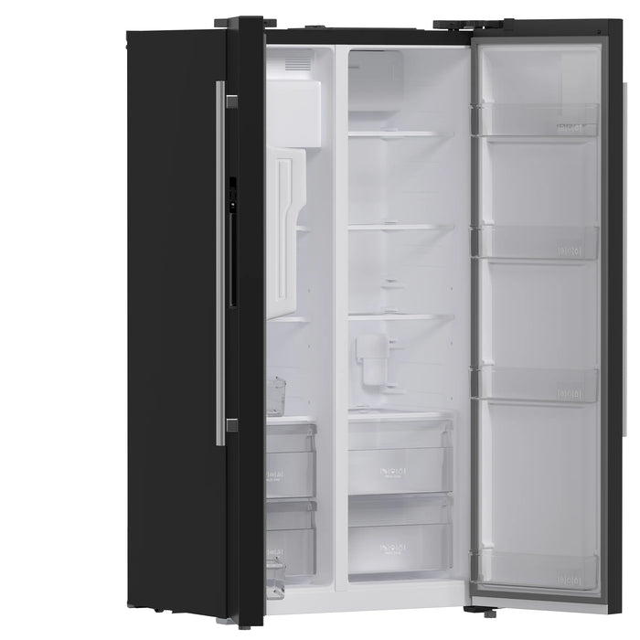 FORNO Espresso Salerno 36" 20 cu. ft. Side-By-Side Refrigerator with Water and Ice Dispenser in Black with Silver Handles, FFRBI1844-36BLK