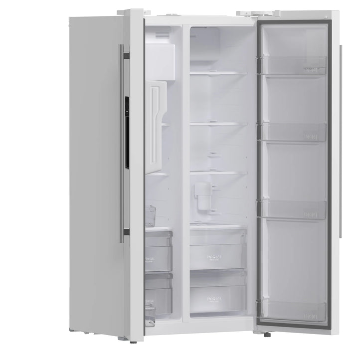 FORNO Espresso Salerno 36" 20 cu. ft. Side-By-Side Refrigerator with Water and Ice Dispenser in White with Silver Handles, FFRBI1844-36WHT