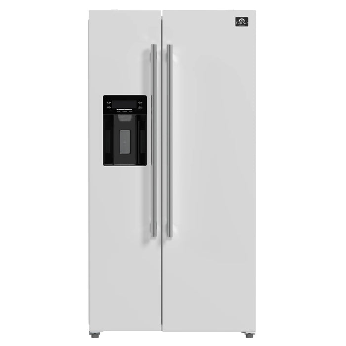 Forno Espresso Package - 30" Gas Range, 36" Refrigerator with Water and Ice Dispenser and Dishwasher in White with Silver Accents, AP-FFSGS1116-30WHT-S-4