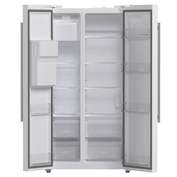 FORNO Espresso Salerno 36" 20 cu. ft. Side-By-Side Refrigerator with Water and Ice Dispenser in White with Silver Handles, FFRBI1844-36WHT