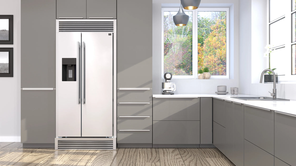 FORNO Salerno 40" 20 cu. ft. Side-by-Side Built-In Refrigerator with Water and Ice Dispenser and Grill Trim Kit, FFRBI1844-40SG