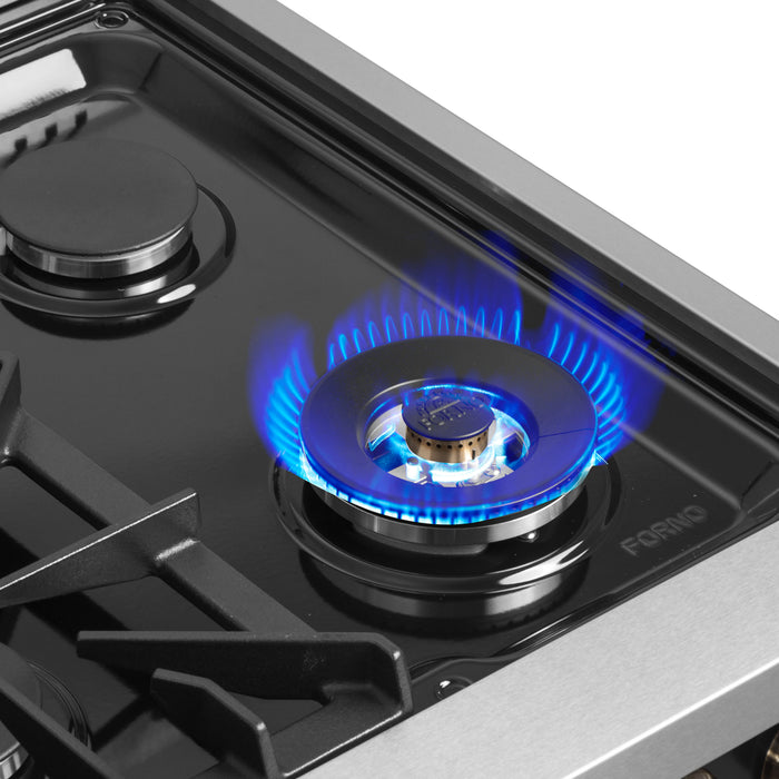 FORNO Galiano 36" 5.36 cu. ft. French Door Gas Range with 6 Sealed Burners in Black with Antique Brass Accents, FFSGS6444-36BLK