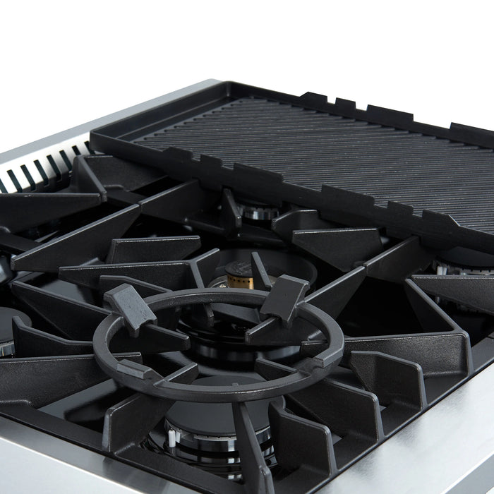 FORNO Giovanni 30" 4.32 cu. ft. Gas Range with 5 Burners, Air Fry Basket, Wok Support and Griddle in Black with Antique Brass Accents, FFSGS6274-30BLK