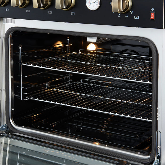 FORNO Marco 30" 4.32 cu.ft. Gas Range with 4 Burners and Temperature Gauge in Black with Antique Brass Accents, FFSGS6277-30BLK