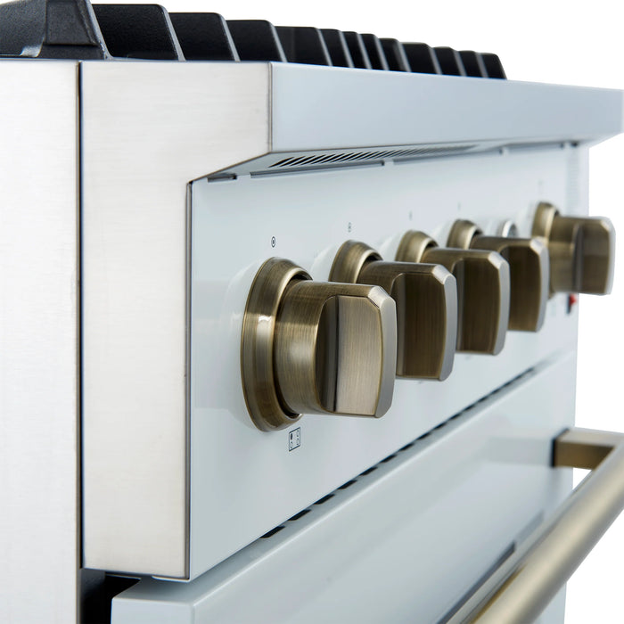 FORNO Marco 30" 4.32 cu.ft. Gas Range with 4 Burners and Temperature Gauge in White with Antique Brass Accents, FFSGS6277-30WHT